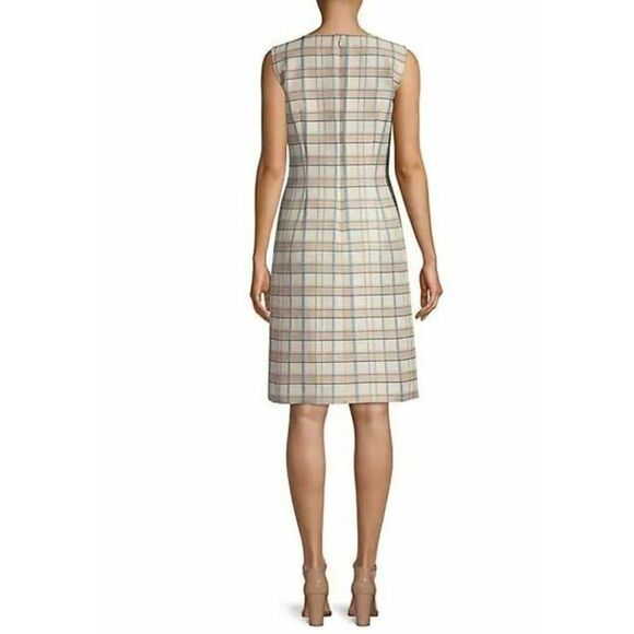 Lafayette 148 New York Womens Filmore Plaid Jojo Sheath Dress Sz 6 Tan Blue NWT - Picture 2 of 9